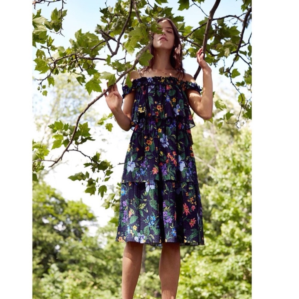 Club Monaco Silk Midi Garden Floral Dress Size 2